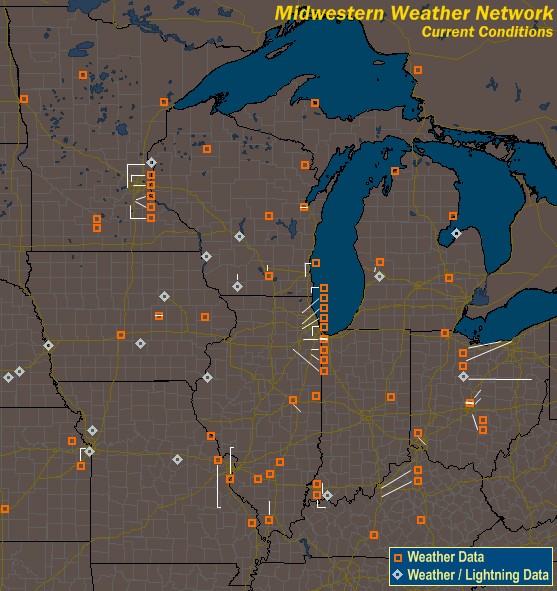 Mesomap of Midwestern Weather Network Stations